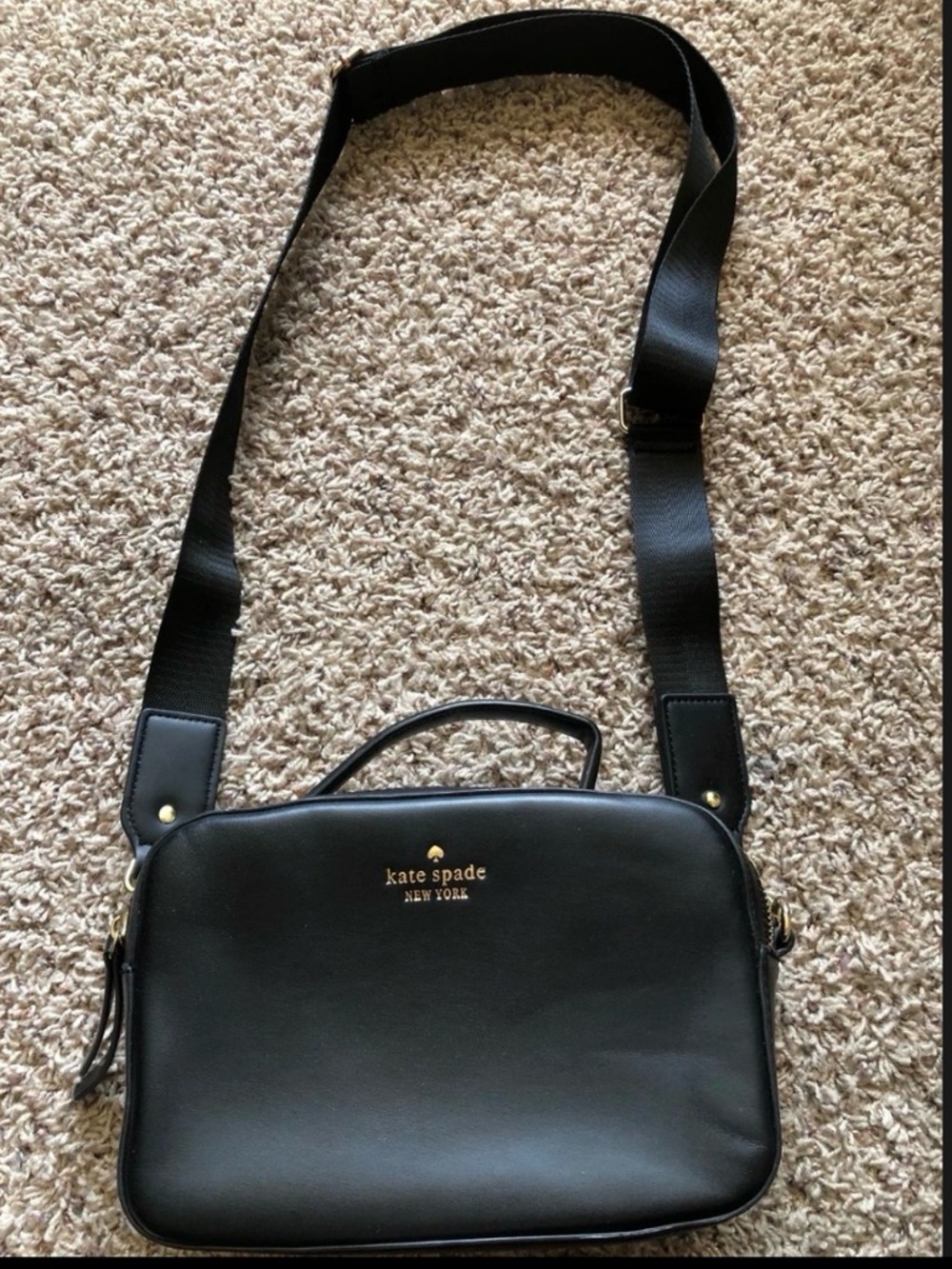 kate spade Black Leather Messenger Crossbody with Gold Logo